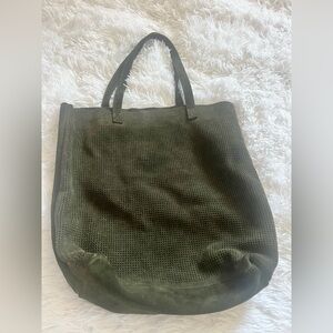 Monserat De Lucca Dark Olive Green Orado Perforated Suede Tote MSRP $195